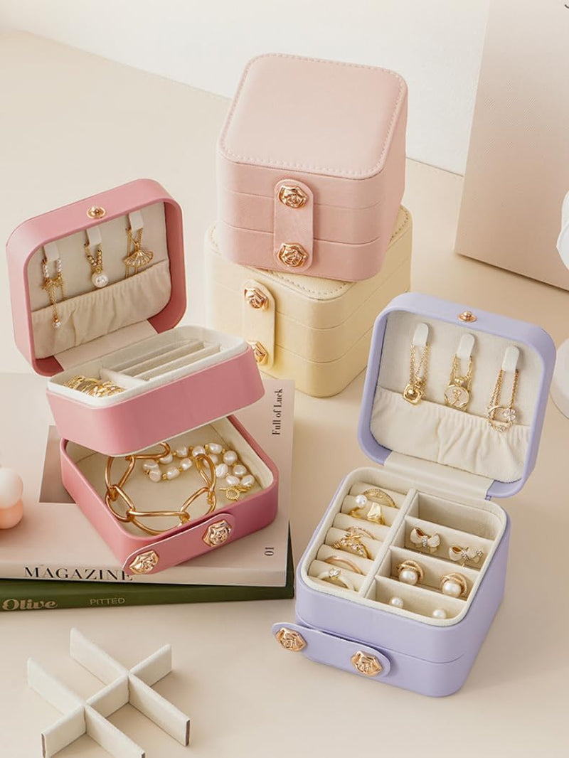 Travel Jewelry Box Portable Jewelry Case for Earring, Ring, Necklace,Bracelet Small Jewlery Organizer with Button (Pink)