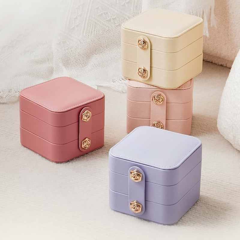 Travel Jewelry Box Portable Jewelry Case for Earring, Ring, Necklace,Bracelet Small Jewlery Organizer with Button (Pink)