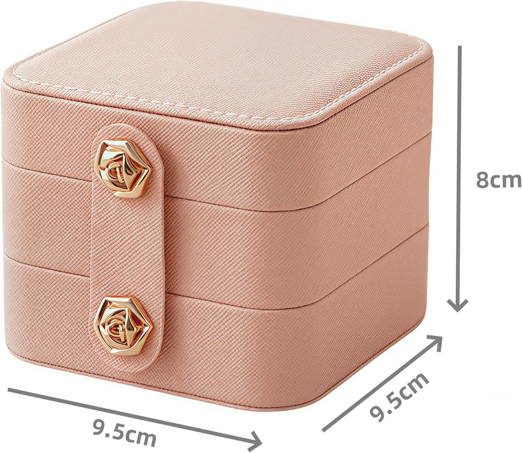 Travel Jewelry Box Portable Jewelry Case for Earring, Ring, Necklace,Bracelet Small Jewlery Organizer with Button (Pink)