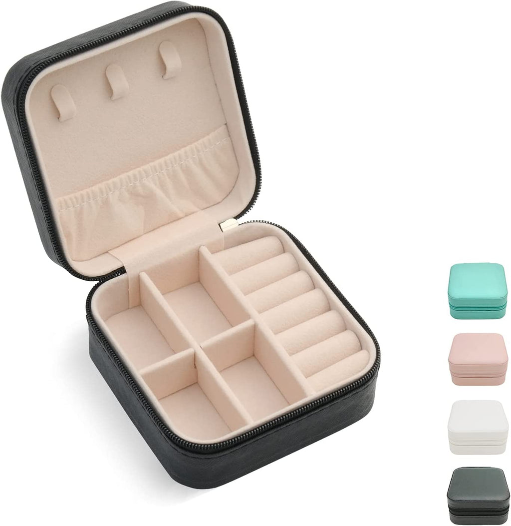 Mini Jewelry Travel Case, Small Portable Jewellry Organizer Box Portable Display Storage Box for Rings Earrings Necklaces, Gifts for Girl, Women, Wedding, Birthday, Mom, Mother'S Day (Black)